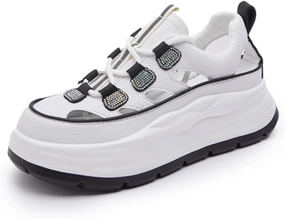 Women's Leather Lace Up Platform Sneakers,Comfortable Round Toe Low Top Lightweight Walking Shoes,Fashion Casual Non-Slip Wear-Resistant Increase Sports Shoes