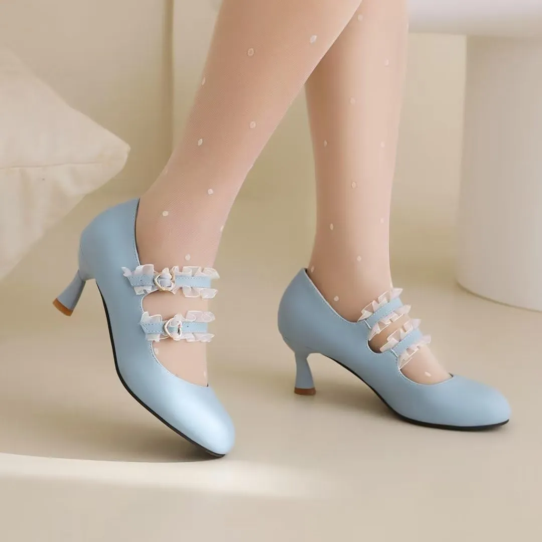 Women's Lolita Ankle Strap Mary Jane Heels, Comfortable Closed Toe Mary Jane Shoes, Cute Vintage Buckle Dress Heeled Pumps
