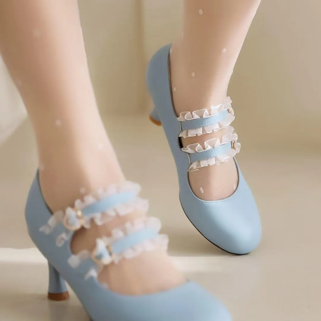 Women's Lolita Ankle Strap Mary Jane Heels, Comfortable Closed Toe Mary Jane Shoes, Cute Vintage Buckle Dress Heeled Pumps