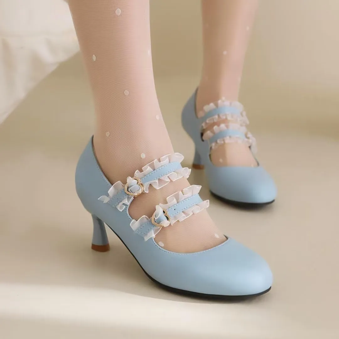 Women's Lolita Ankle Strap Mary Jane Heels, Comfortable Closed Toe Mary Jane Shoes, Cute Vintage Buckle Dress Heeled Pumps