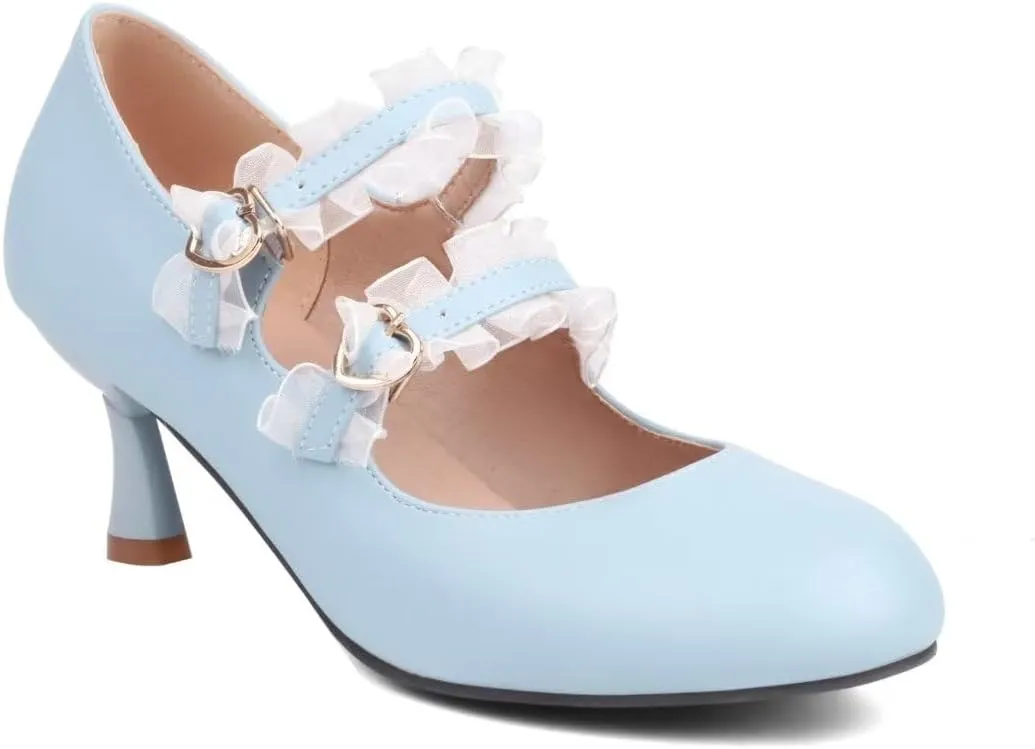 Women's Lolita Ankle Strap Mary Jane Heels, Comfortable Closed Toe Mary Jane Shoes, Cute Vintage Buckle Dress Heeled Pumps