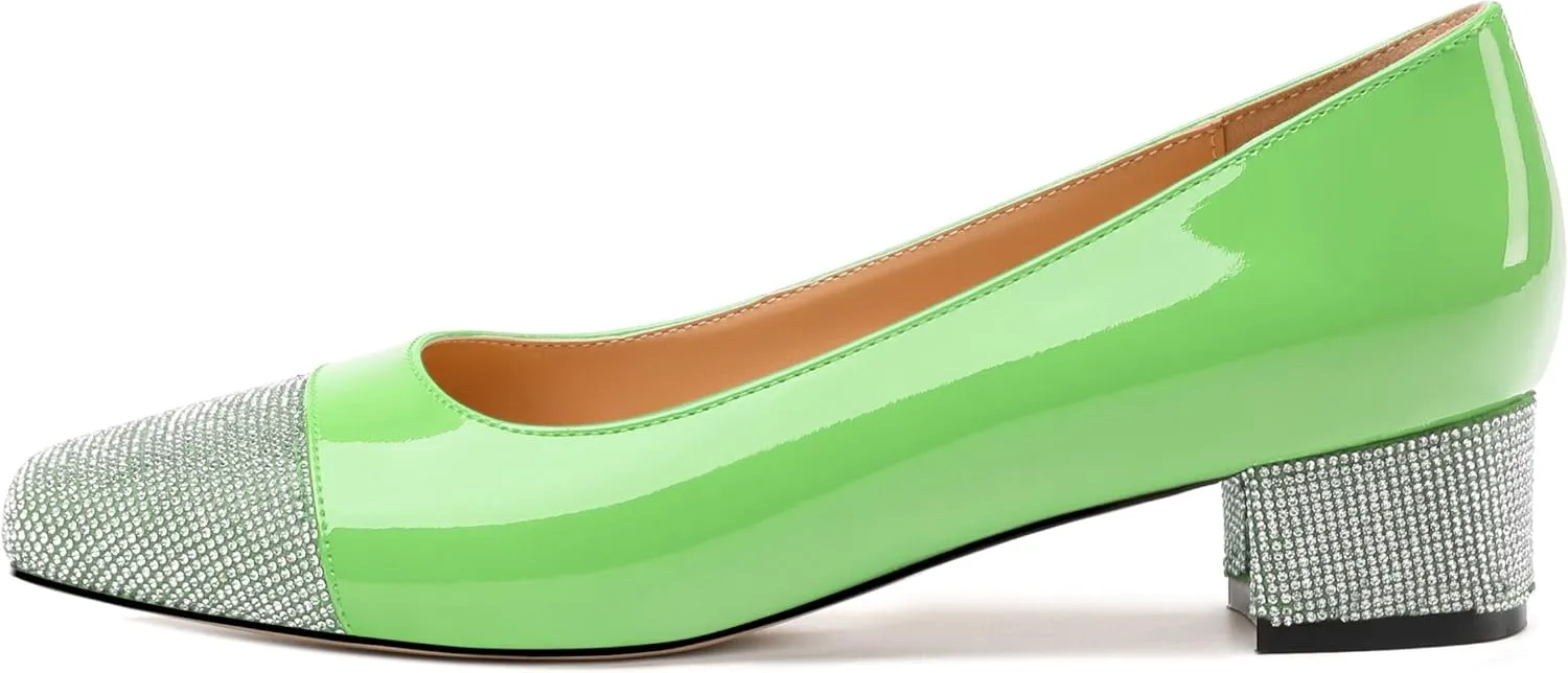 Womens Low Block Heel Pumps, Sqaure Toe Chunky Heel Pumps for Women, Color Blocking Office Daily Shoes