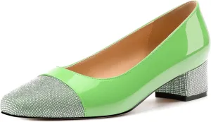 Womens Low Block Heel Pumps, Sqaure Toe Chunky Heel Pumps for Women, Color Blocking Office Daily Shoes