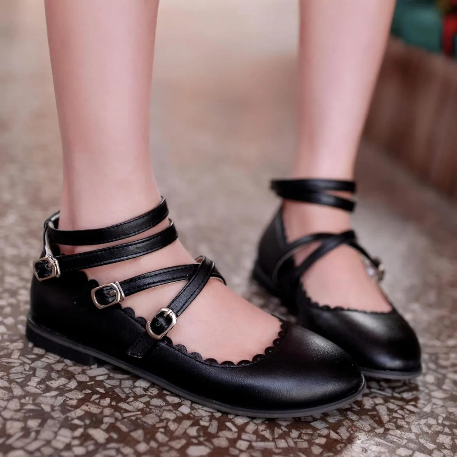 Women's Low Heeled High Heels, Round Toe Strap, Mary Janes Date Shoes