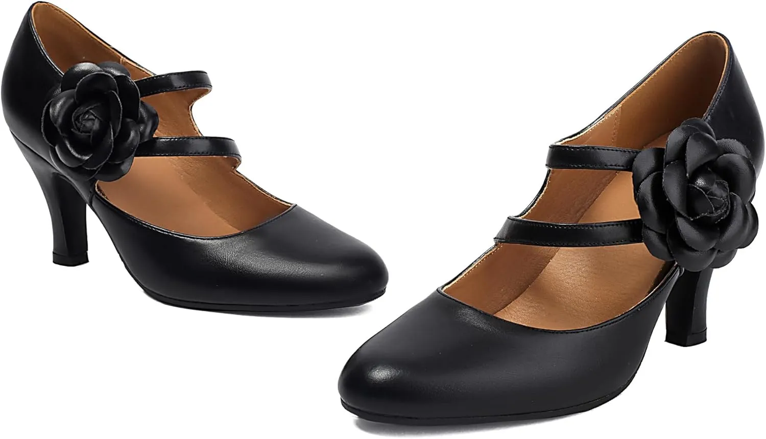 Women's Mary Jane Close Round Toe 1930s Vintage 1950s Heels Flower Double Straps Retro 1920s Victorian Pumps Shoes