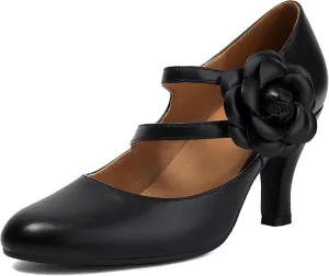 Women's Mary Jane Close Round Toe 1930s Vintage 1950s Heels Flower Double Straps Retro 1920s Victorian Pumps Shoes