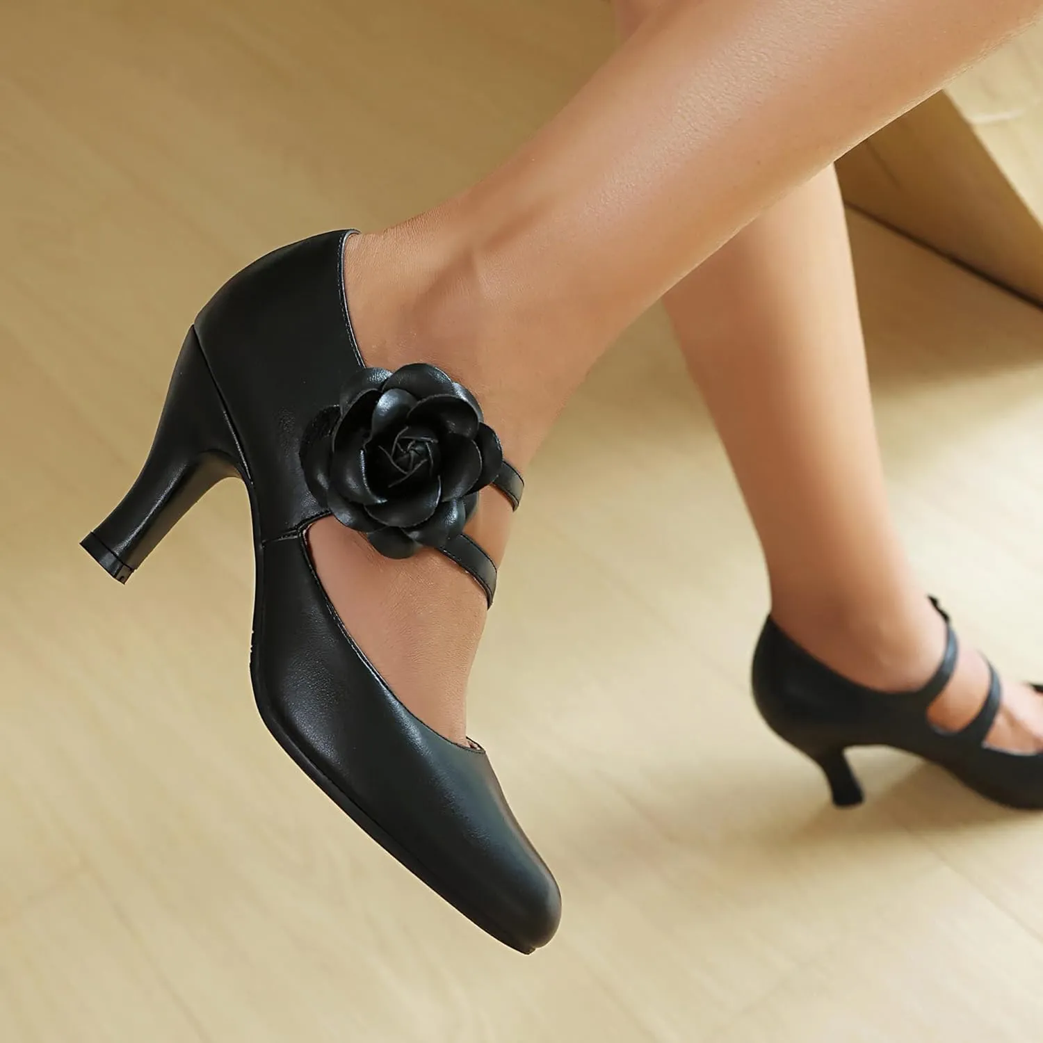 Women's Mary Jane Close Round Toe 1930s Vintage 1950s Heels Flower Double Straps Retro 1920s Victorian Pumps Shoes