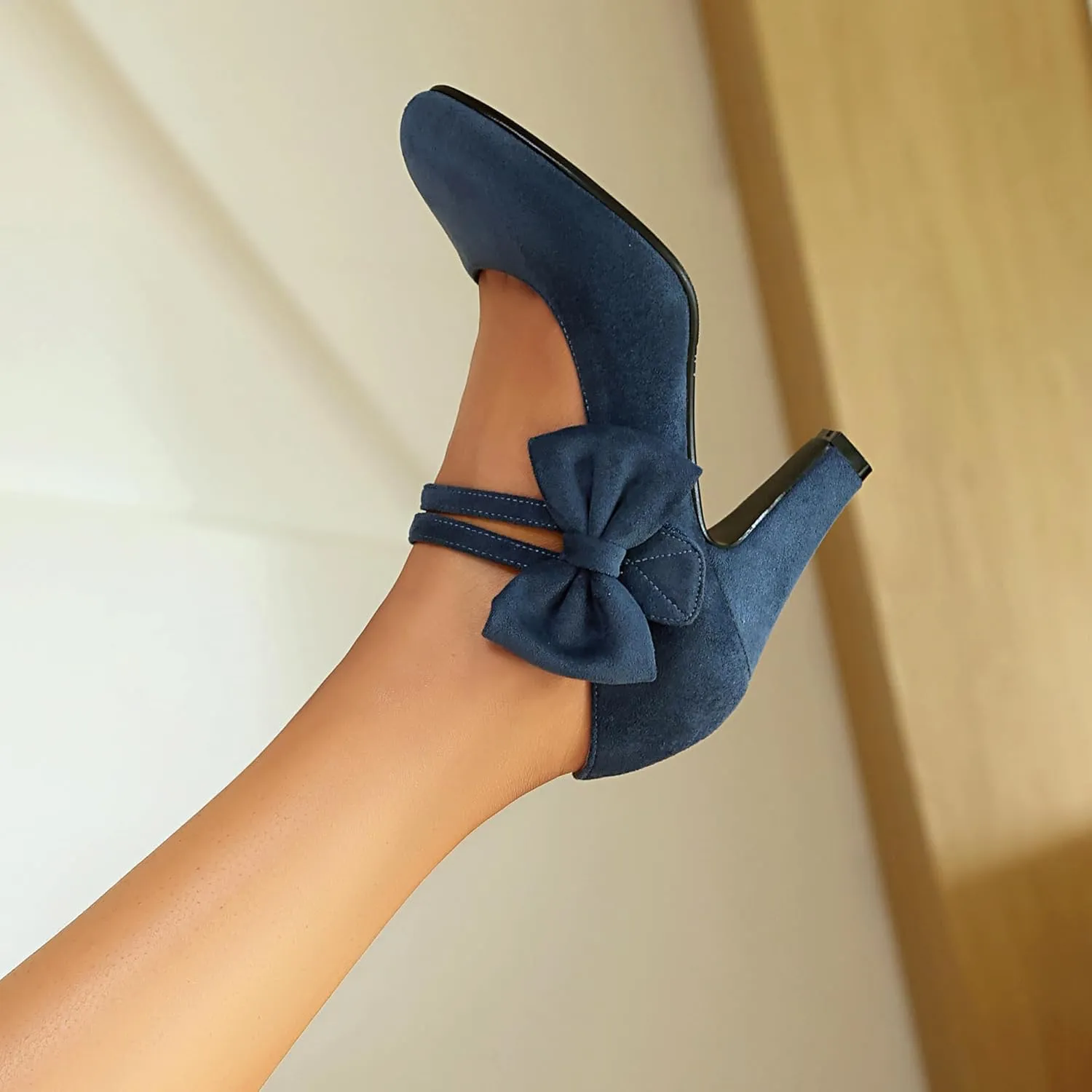 Women's Mary Jane Close Round Toe Vintage 1950s Heels Bow Double Straps Retro 1920s Victorian Pumps 1930s Shoes