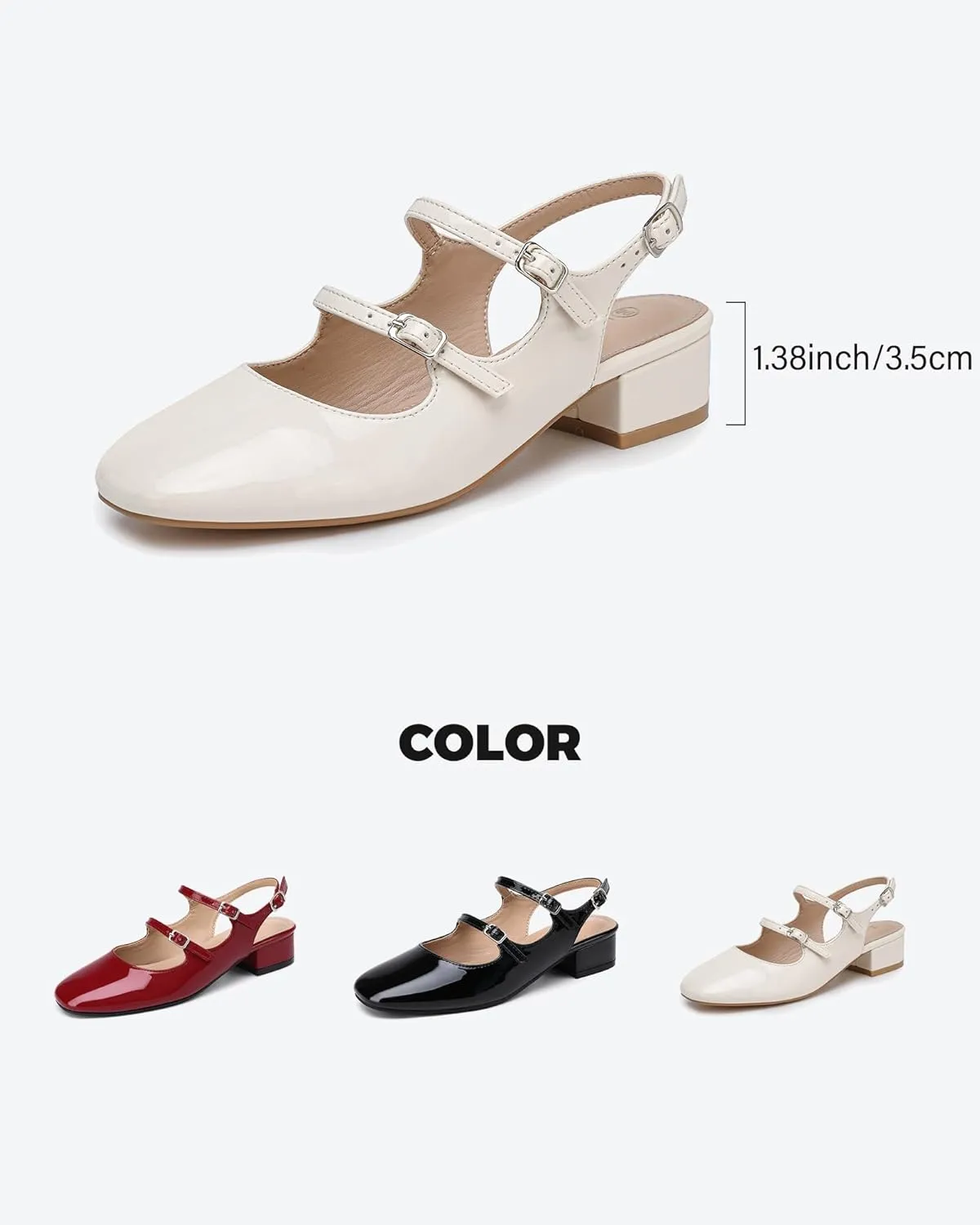 Women's Mary Jane Pumps, Retro Chunky Low Block Heel, Double Adjustable Ankle Buckle Straps, Vintage Dress Pumps