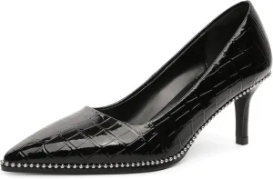 Women's Mid Stiletto Heels Low Kitten Heels Closed Pointey Toe Pumps Slip-on Sliver Beads Pumps Ladies Work Office Dress Shoes 2.5 Inches