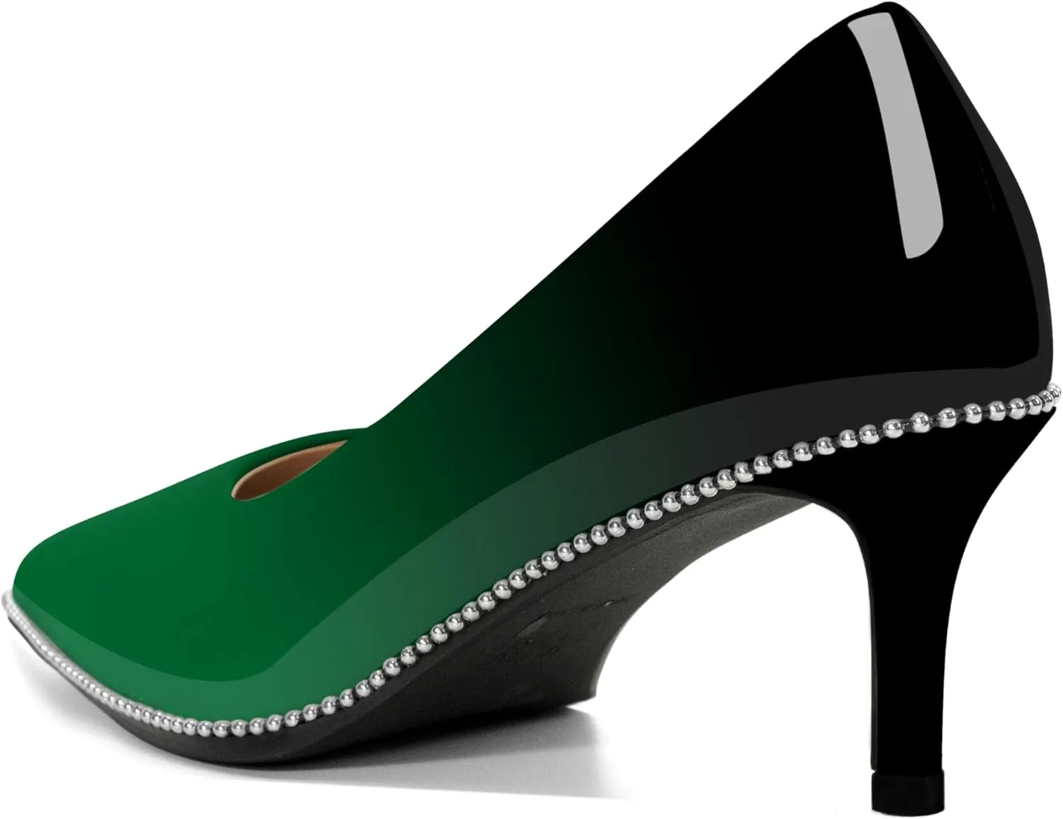 Women's Mid Stiletto Heels Low Kitten Heels Closed Pointey Toe Pumps Slip-on Sliver Beads Pumps Ladies Work Office Dress Shoes 2.5 Inches