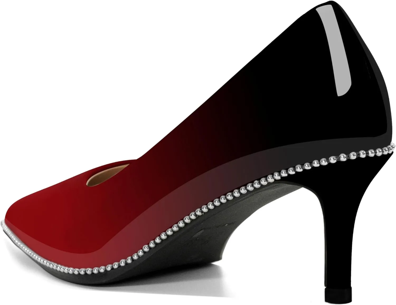 Women's Mid Stiletto Heels Low Kitten Heels Closed Pointey Toe Pumps Slip-on Sliver Beads Pumps Ladies Work Office Dress Shoes 2.5 Inches