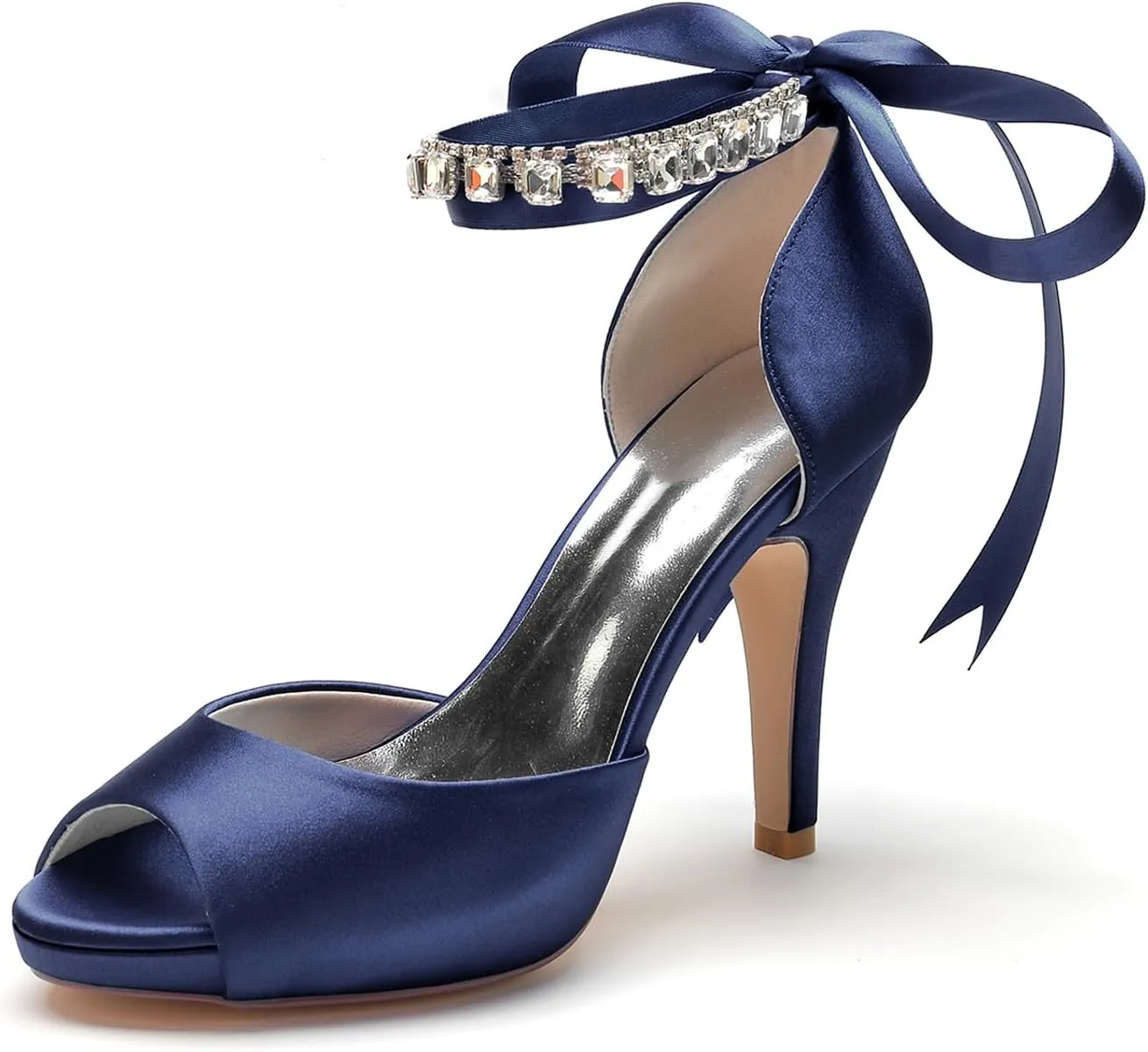 Women's Open Toe Heel Pumps Pearl Ankle Strap Lace-up Prom Wedding Dress Shoes Bridal Sandals