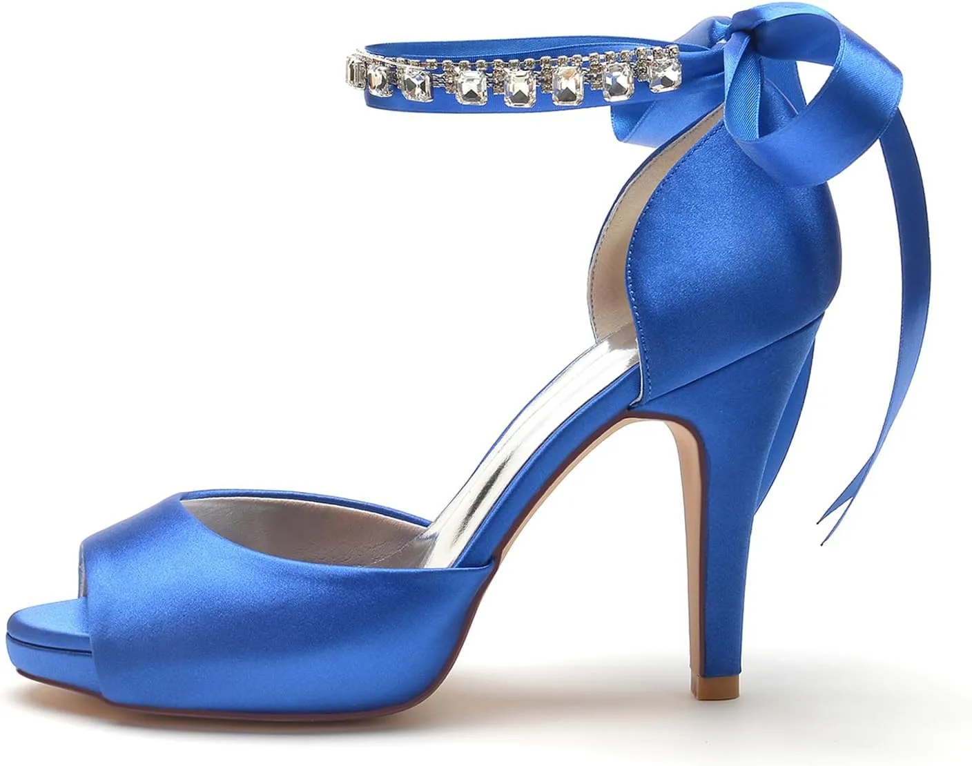 Women's Open Toe Heel Pumps Pearl Ankle Strap Lace-up Prom Wedding Dress Shoes Bridal Sandals