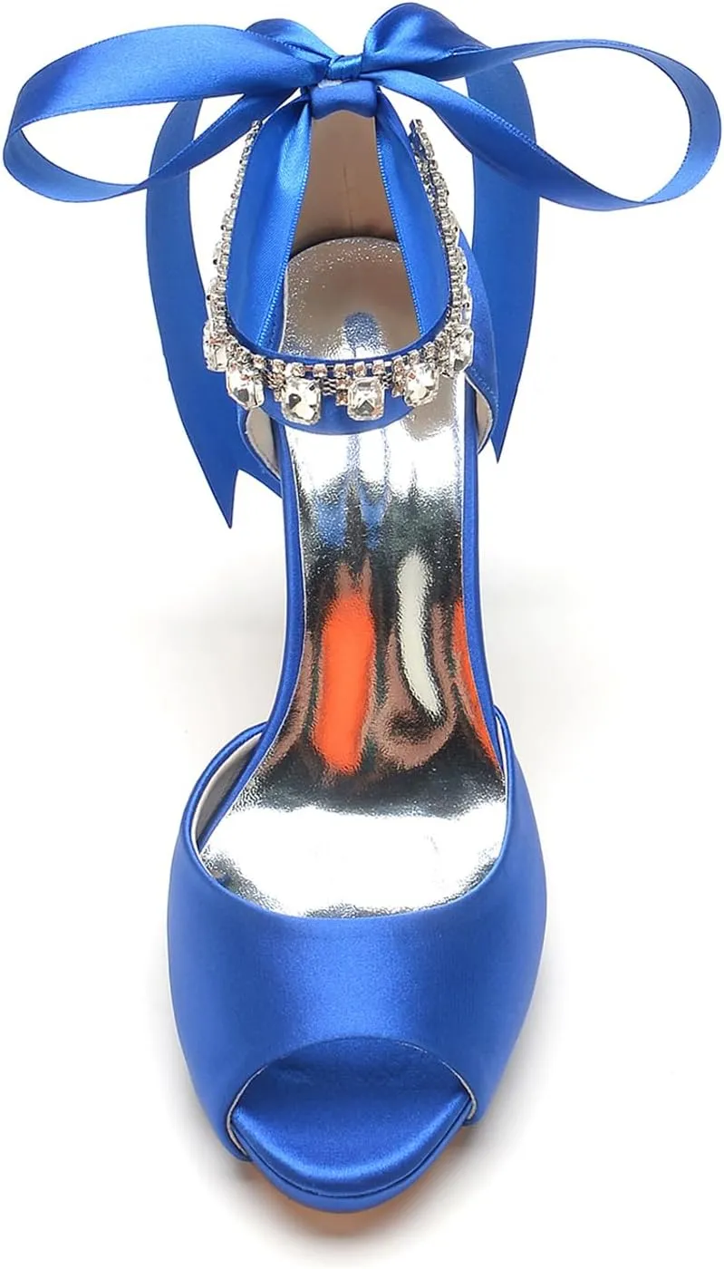 Women's Open Toe Heel Pumps Pearl Ankle Strap Lace-up Prom Wedding Dress Shoes Bridal Sandals