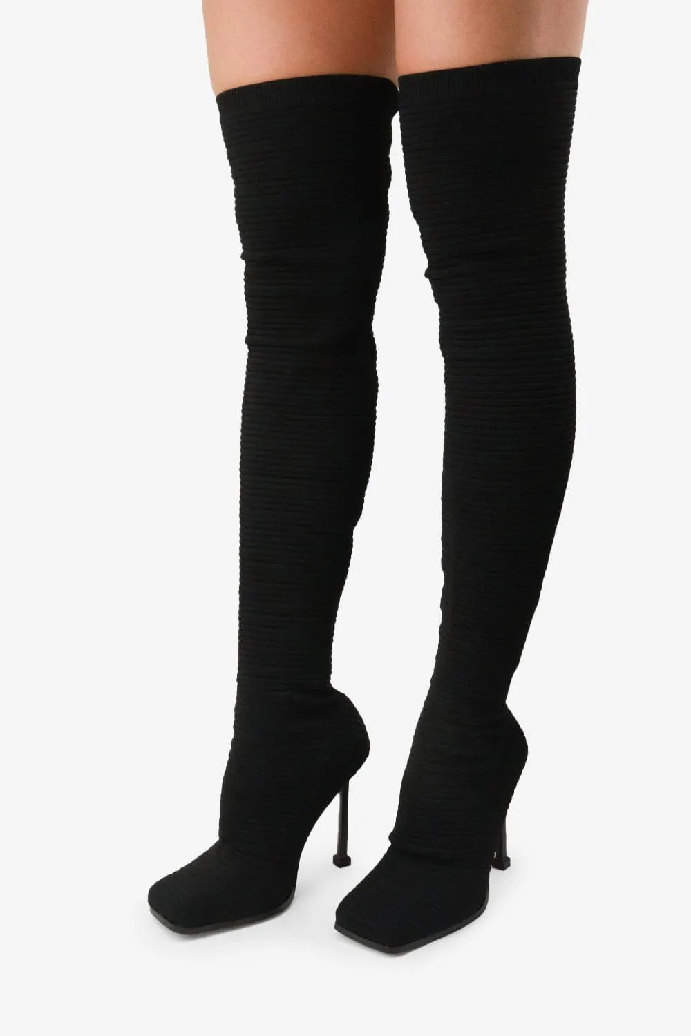Women's Over The Knee Heels Boots High Heel Stretch Knit Pointed To Thigh Long Boots