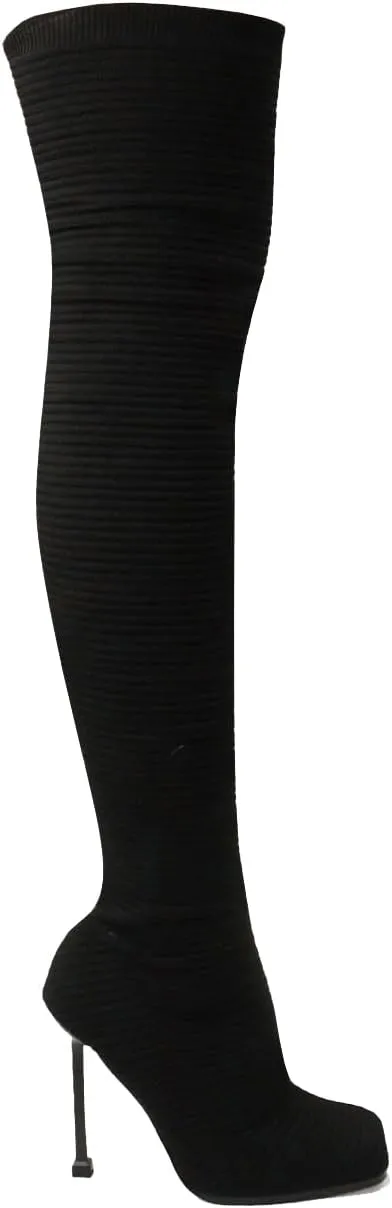 Women's Over The Knee Heels Boots High Heel Stretch Knit Pointed To Thigh Long Boots