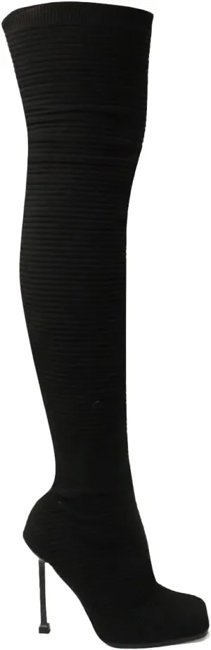 Women's Over The Knee Heels Boots High Heel Stretch Knit Pointed To Thigh Long Boots
