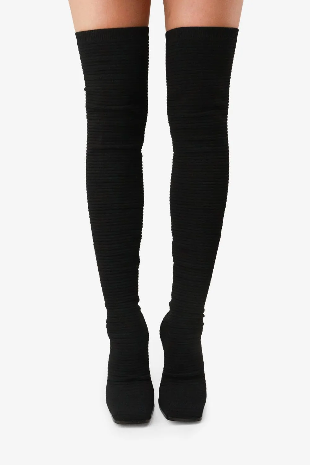 Women's Over The Knee Heels Boots High Heel Stretch Knit Pointed To Thigh Long Boots