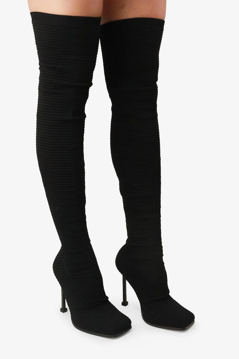 Women's Over The Knee Heels Boots High Heel Stretch Knit Pointed To Thigh Long Boots