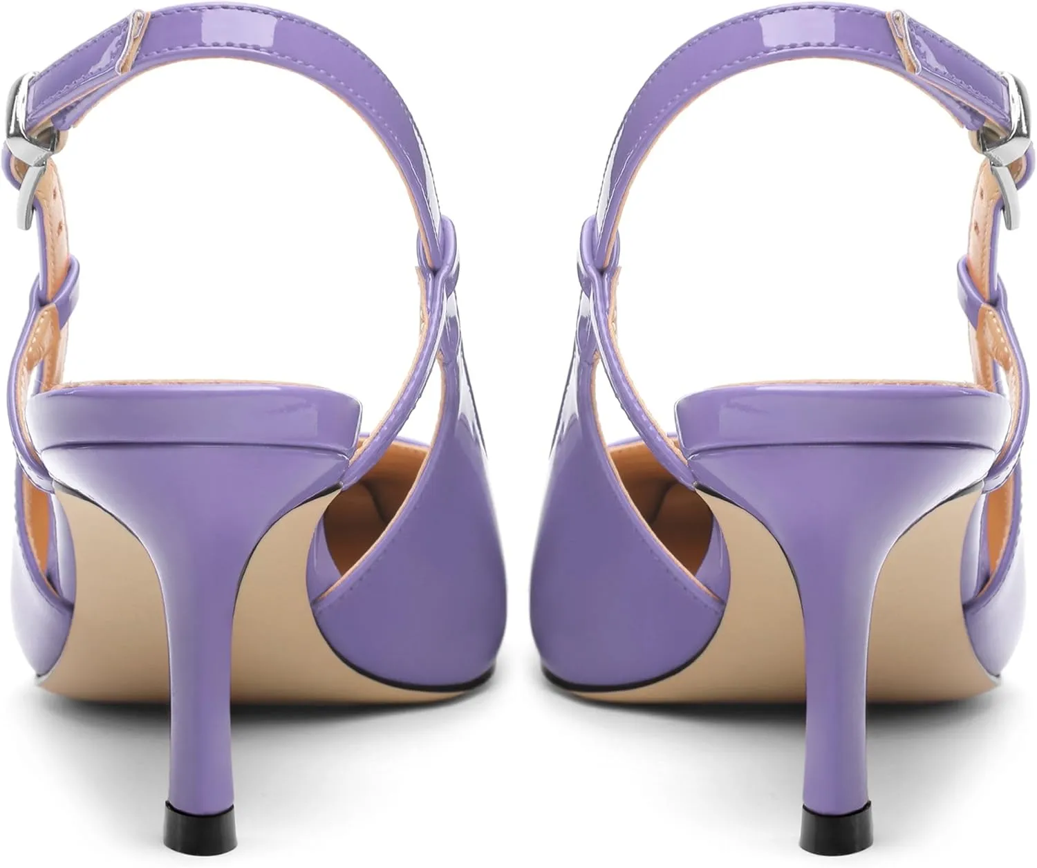 Women's Patent Leather Ankle Strap Slingback Pointed Toe Mid Heel Pumps Business Office Work Dress Shoes 2.55 Inch