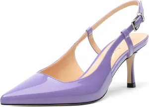 Women's Patent Leather Ankle Strap Slingback Pointed Toe Mid Heel Pumps Business Office Work Dress Shoes 2.55 Inch