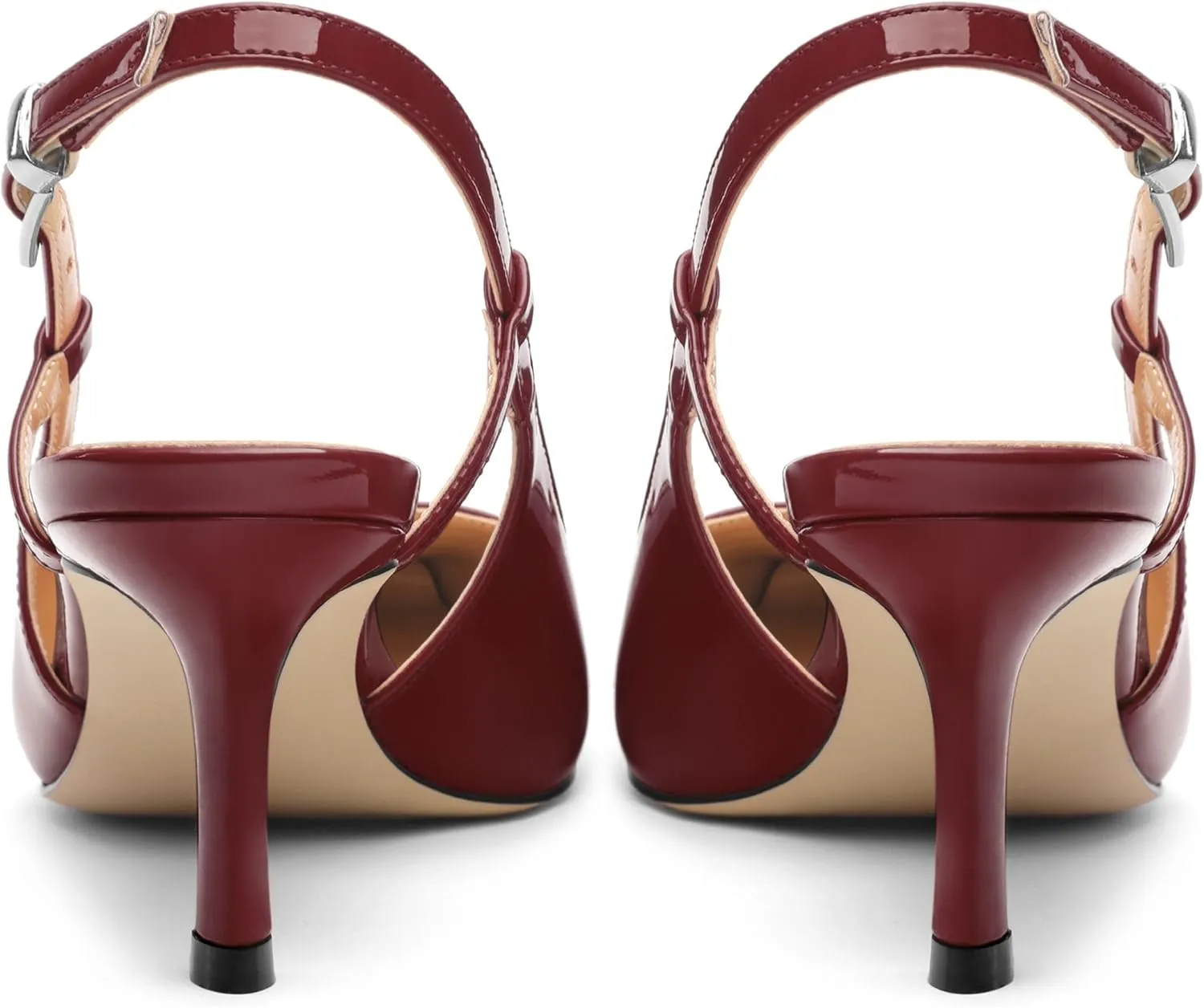Women's Patent Leather Ankle Strap Slingback Pointed Toe Mid Heel Pumps Business Office Work Dress Shoes 2.55 Inch