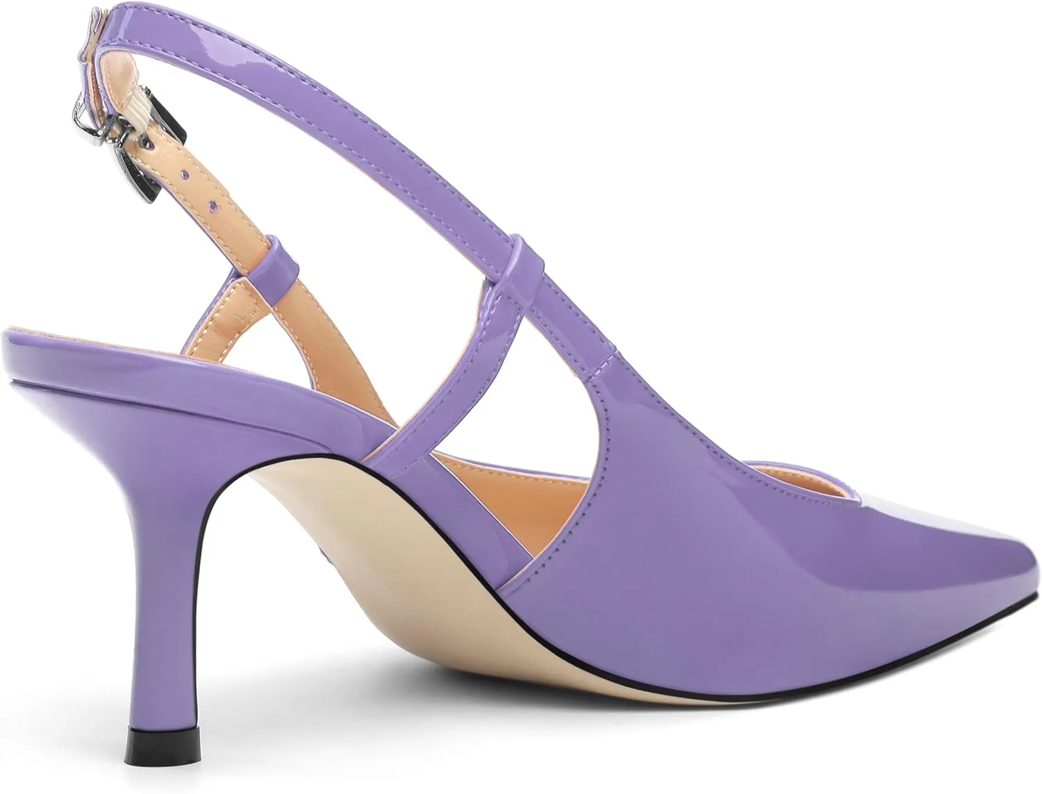 Women's Patent Leather Ankle Strap Slingback Pointed Toe Mid Heel Pumps Business Office Work Dress Shoes 2.55 Inch