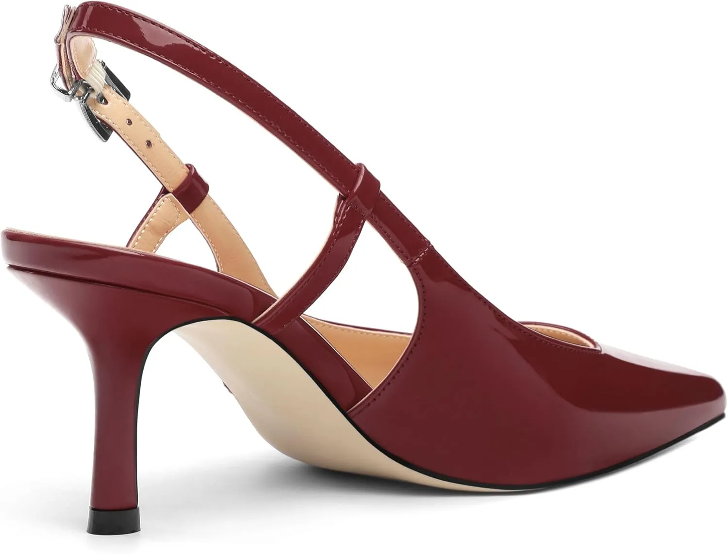 Women's Patent Leather Ankle Strap Slingback Pointed Toe Mid Heel Pumps Business Office Work Dress Shoes 2.55 Inch