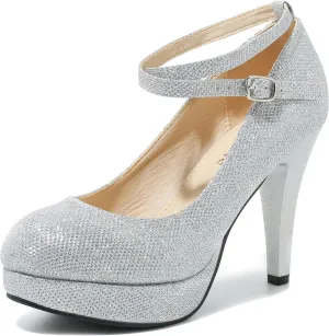 Women's Platform High Heels Closed Toe Pumps Strappy Cross Ankle Strap Shoes