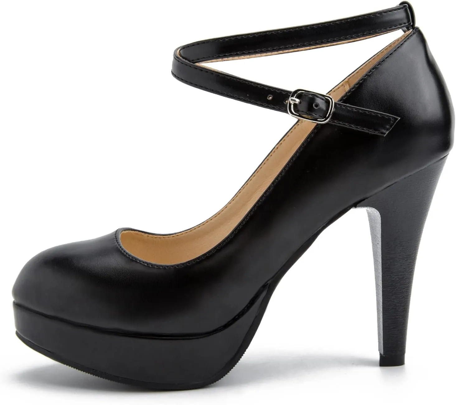 Women's Platform High Heels Closed Toe Pumps Strappy Cross Ankle Strap Shoes