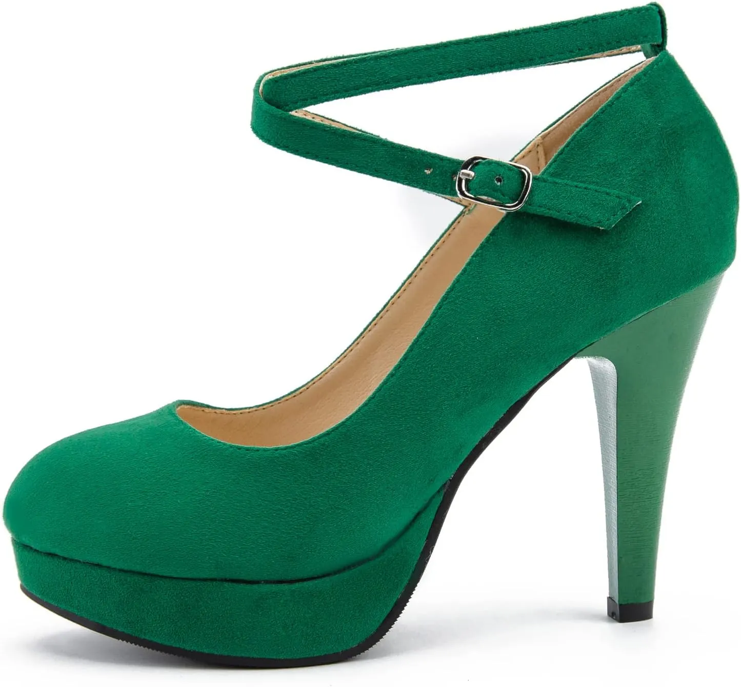 Women's Platform High Heels Closed Toe Pumps Strappy Cross Ankle Strap Shoes