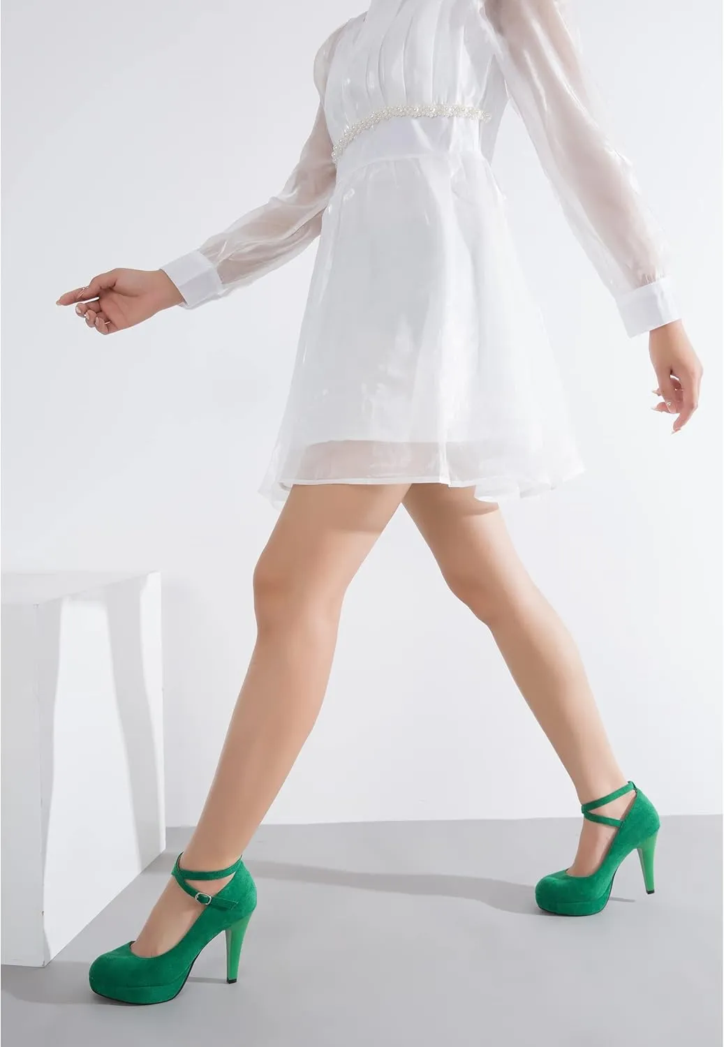 Women's Platform High Heels Closed Toe Pumps Strappy Cross Ankle Strap Shoes
