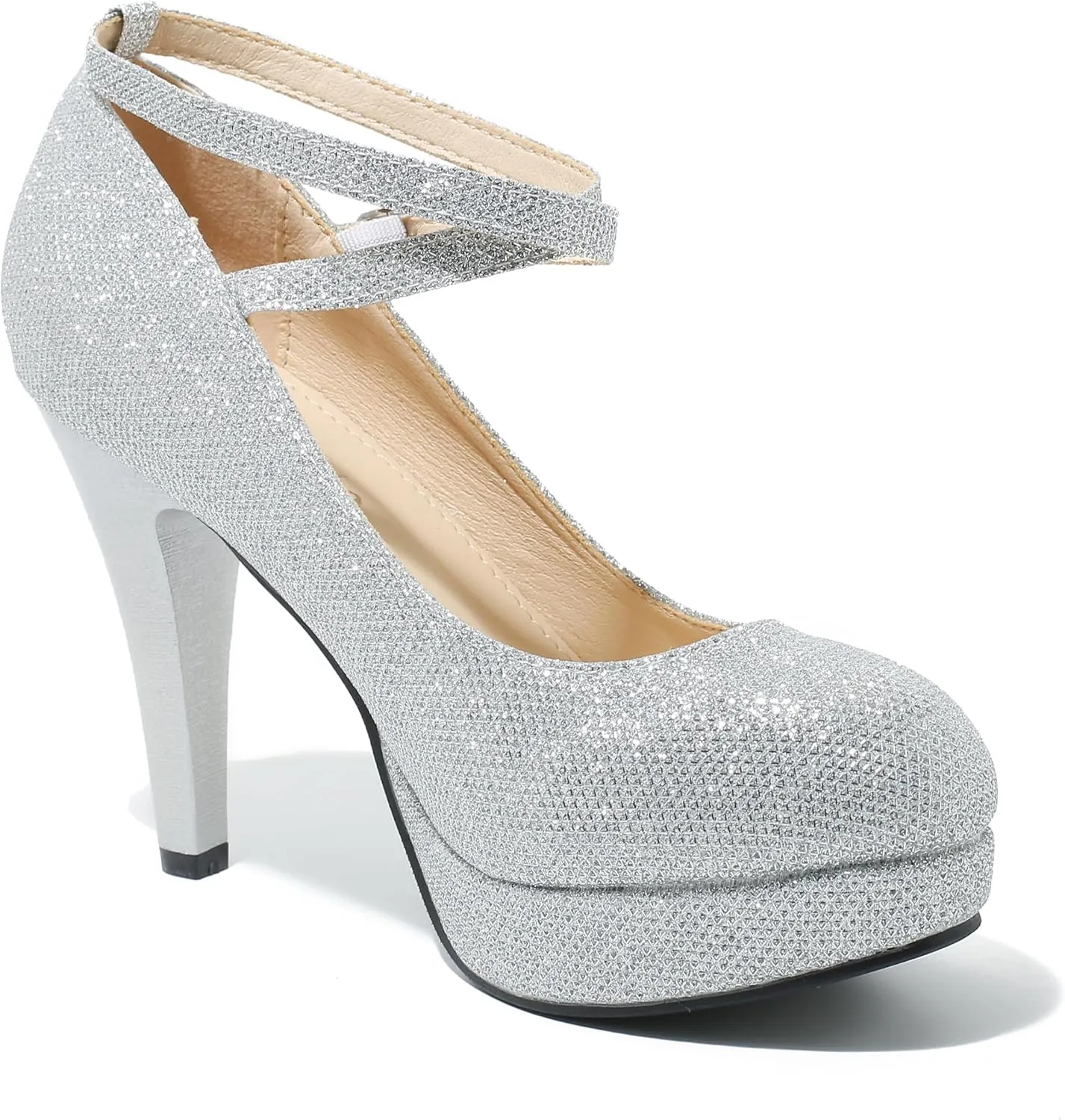 Women's Platform High Heels Closed Toe Pumps Strappy Cross Ankle Strap Shoes