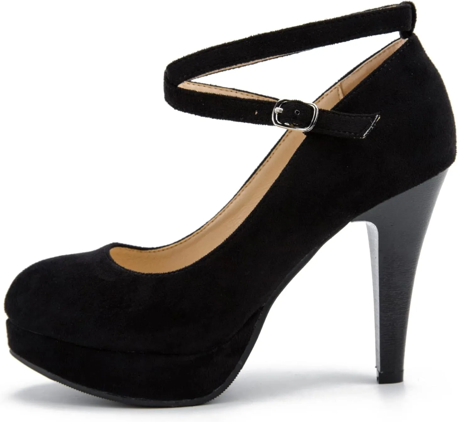 Women's Platform High Heels Closed Toe Pumps Strappy Cross Ankle Strap Shoes