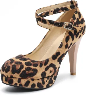 Women's Platform High Heels Closed Toe Pumps Strappy Cross Ankle Strap Shoes