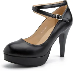 Women's Platform High Heels Closed Toe Pumps Strappy Cross Ankle Strap Shoes