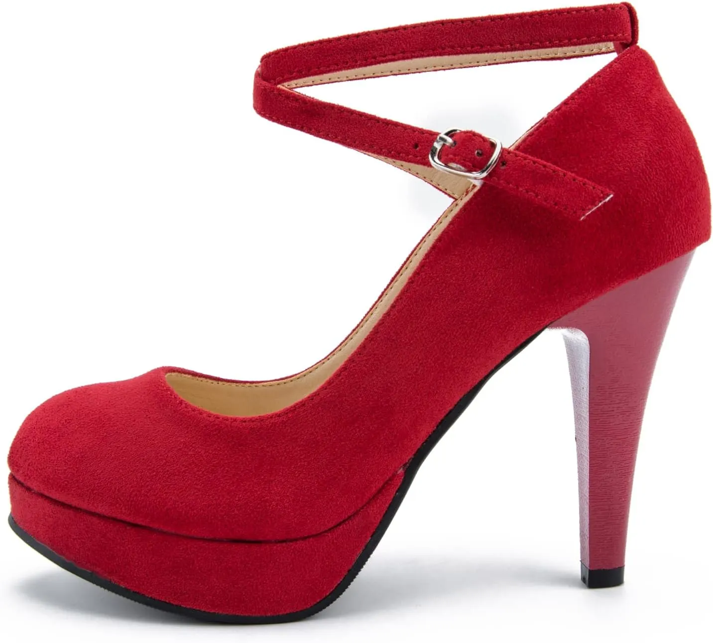 Women's Platform High Heels Closed Toe Pumps Strappy Cross Ankle Strap Shoes