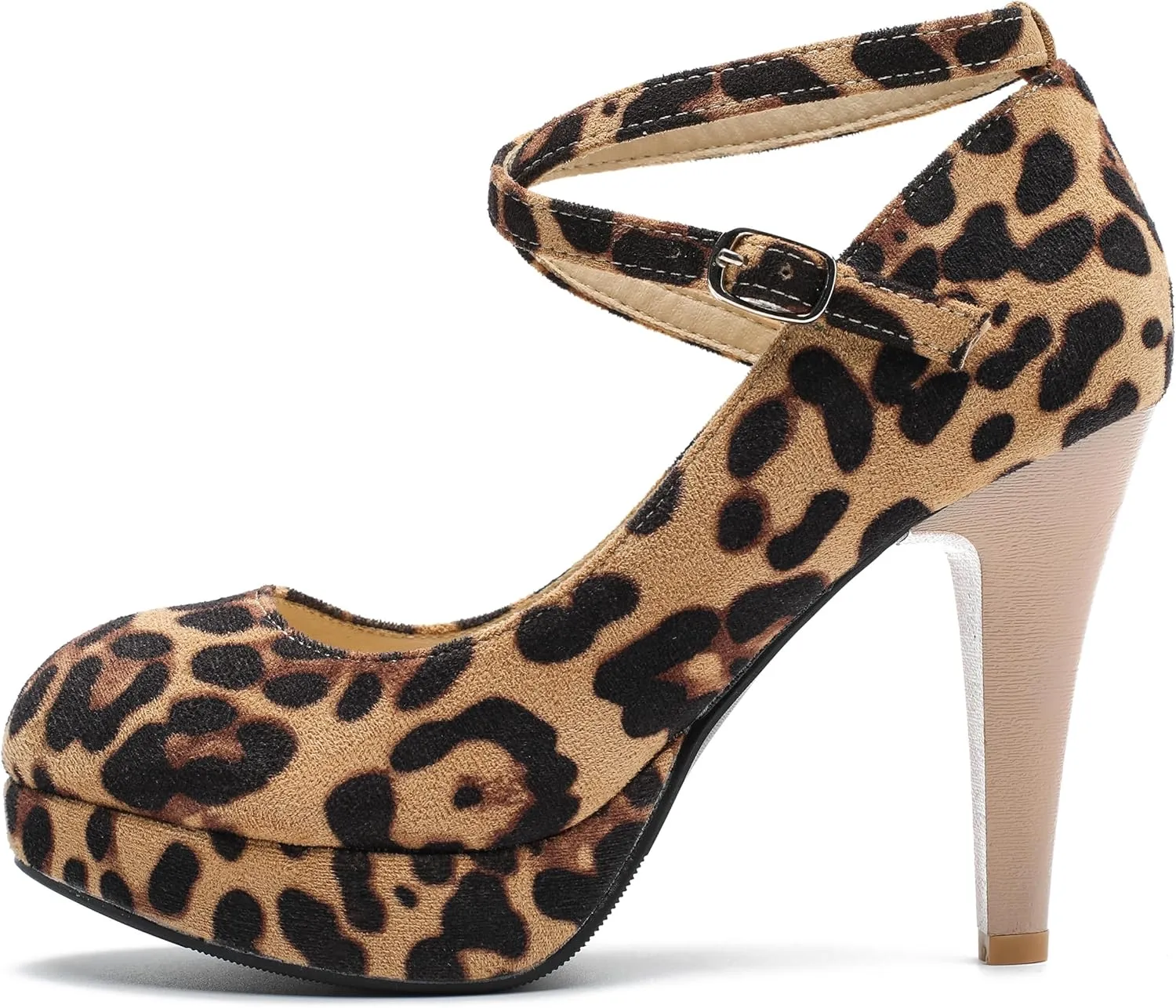 Women's Platform High Heels Closed Toe Pumps Strappy Cross Ankle Strap Shoes