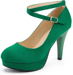 Women's Platform High Heels Closed Toe Pumps Strappy Cross Ankle Strap Shoes