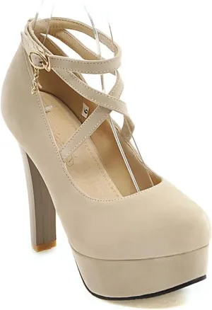 Women's Platform High Heels Closed Toe Pumps Strappy Cross Ankle Strap Suede Wedding Prom Party Shoes
