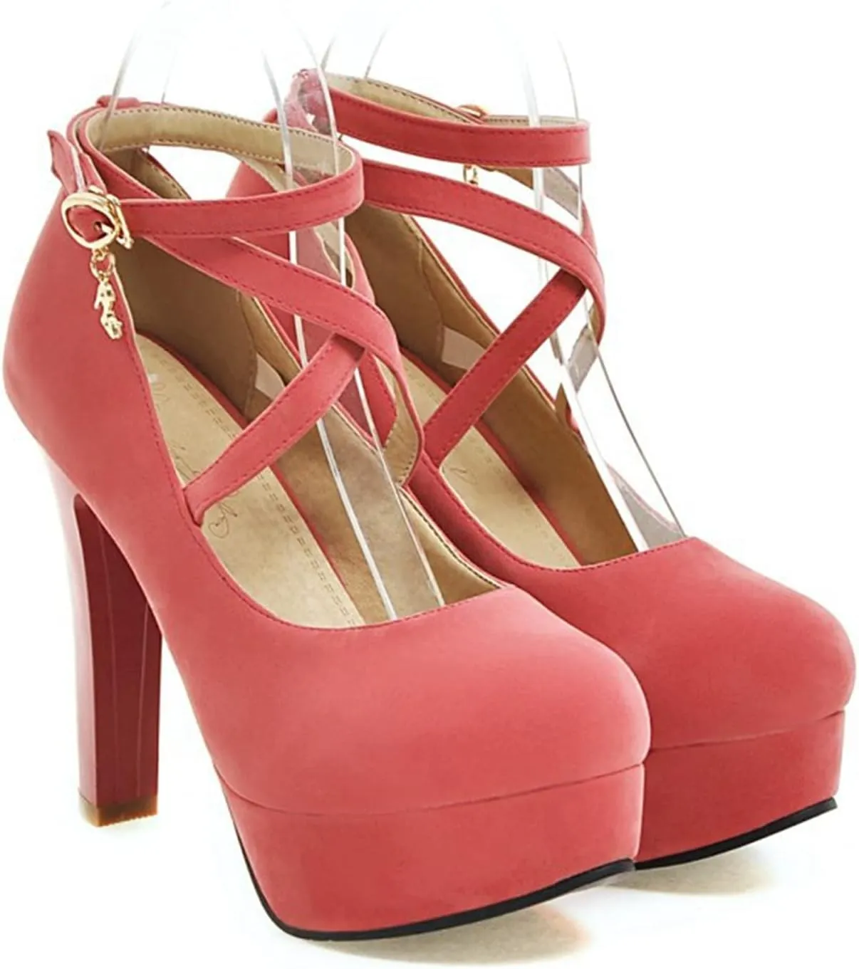 Women's Platform High Heels Closed Toe Pumps Strappy Cross Ankle Strap Suede Wedding Prom Party Shoes