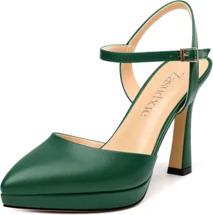 Womens Platform High Heels Pointed Toe Ankle Strap Buckle Stiletto High Heel Pumps Party Evening Dress Shoes 4 Inch