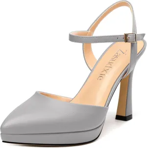 Womens Platform High Heels Pointed Toe Ankle Strap Buckle Stiletto High Heel Pumps Party Evening Dress Shoes 4 Inch