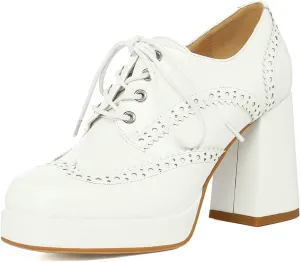 Women's Platform Oxford Shoes Patent Leather Square Toe Chunky Block High Heel Ankle Booties