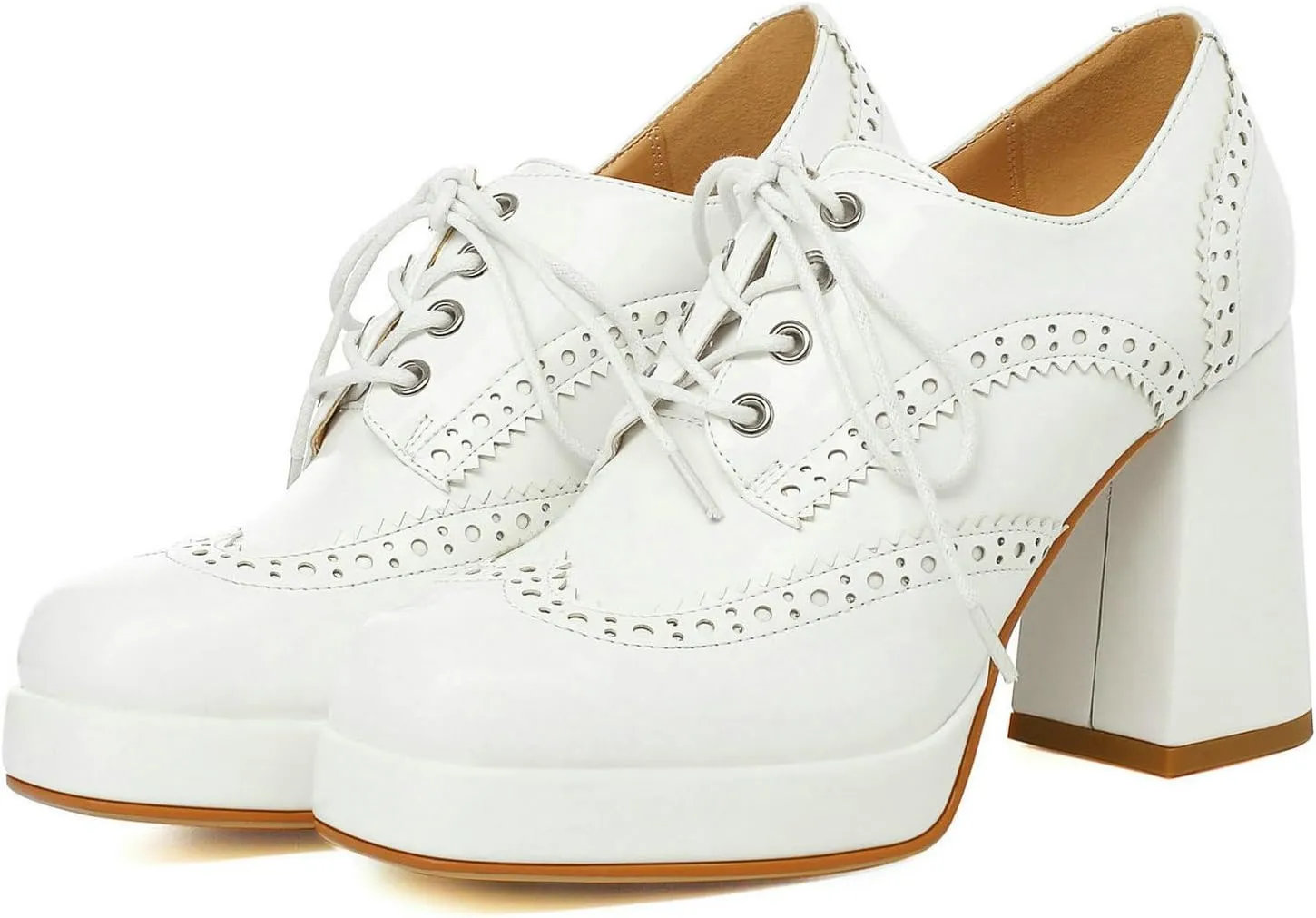 Women's Platform Oxford Shoes Patent Leather Square Toe Chunky Block High Heel Ankle Booties