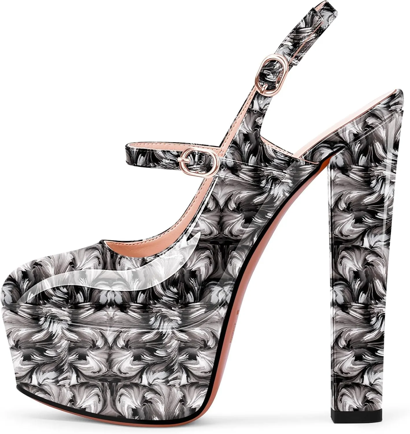 Women's Platform Sexy Chunky High Heel Slingbacks Pumps Round Toe Ankle Strap Party Dress Shoes