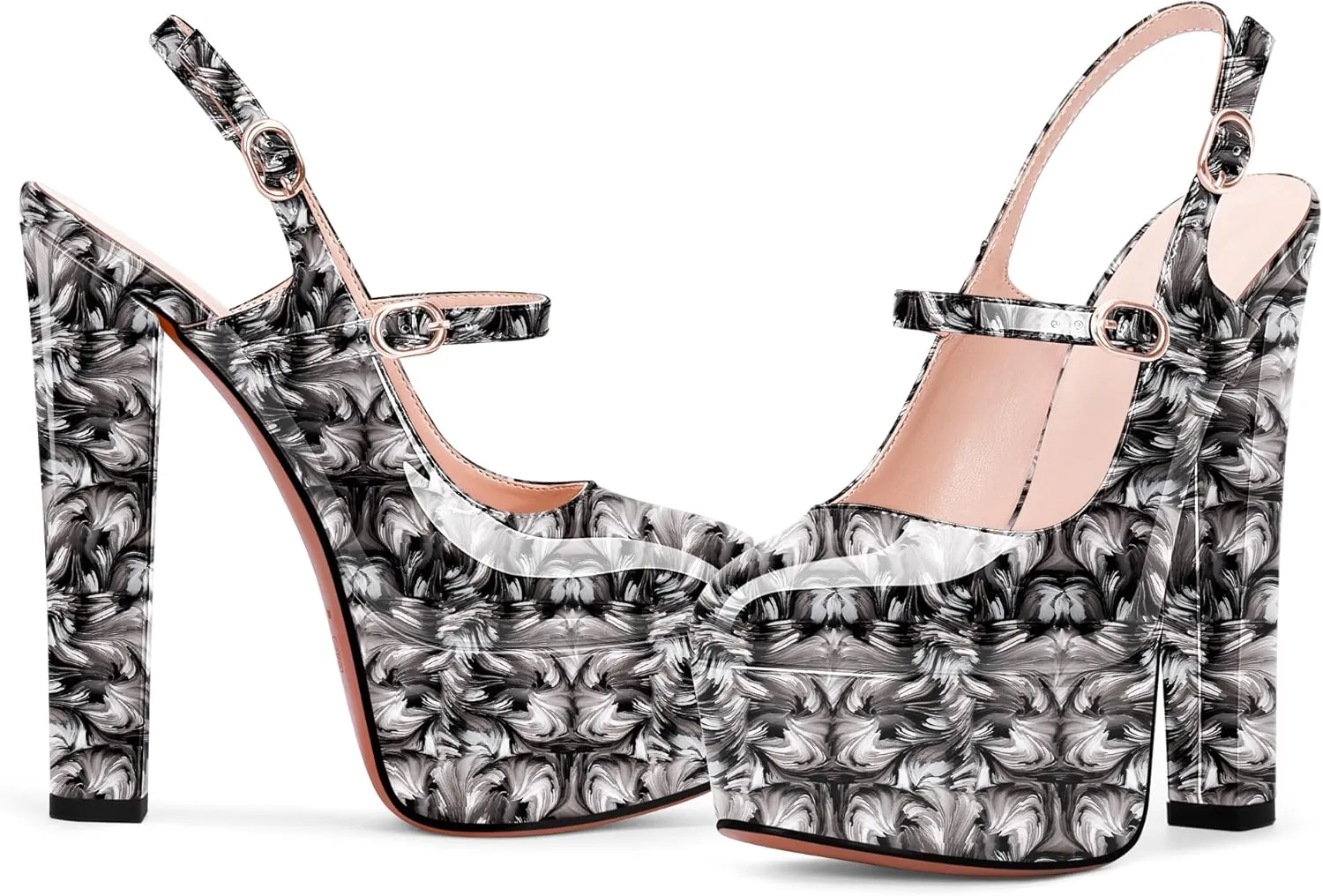 Women's Platform Sexy Chunky High Heel Slingbacks Pumps Round Toe Ankle Strap Party Dress Shoes