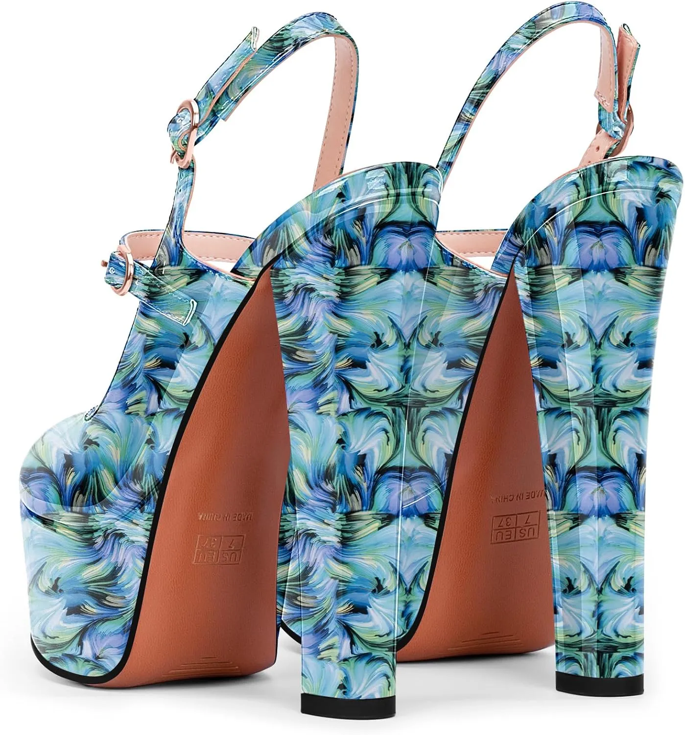 Women's Platform Sexy Chunky High Heel Slingbacks Pumps Round Toe Ankle Strap Party Dress Shoes