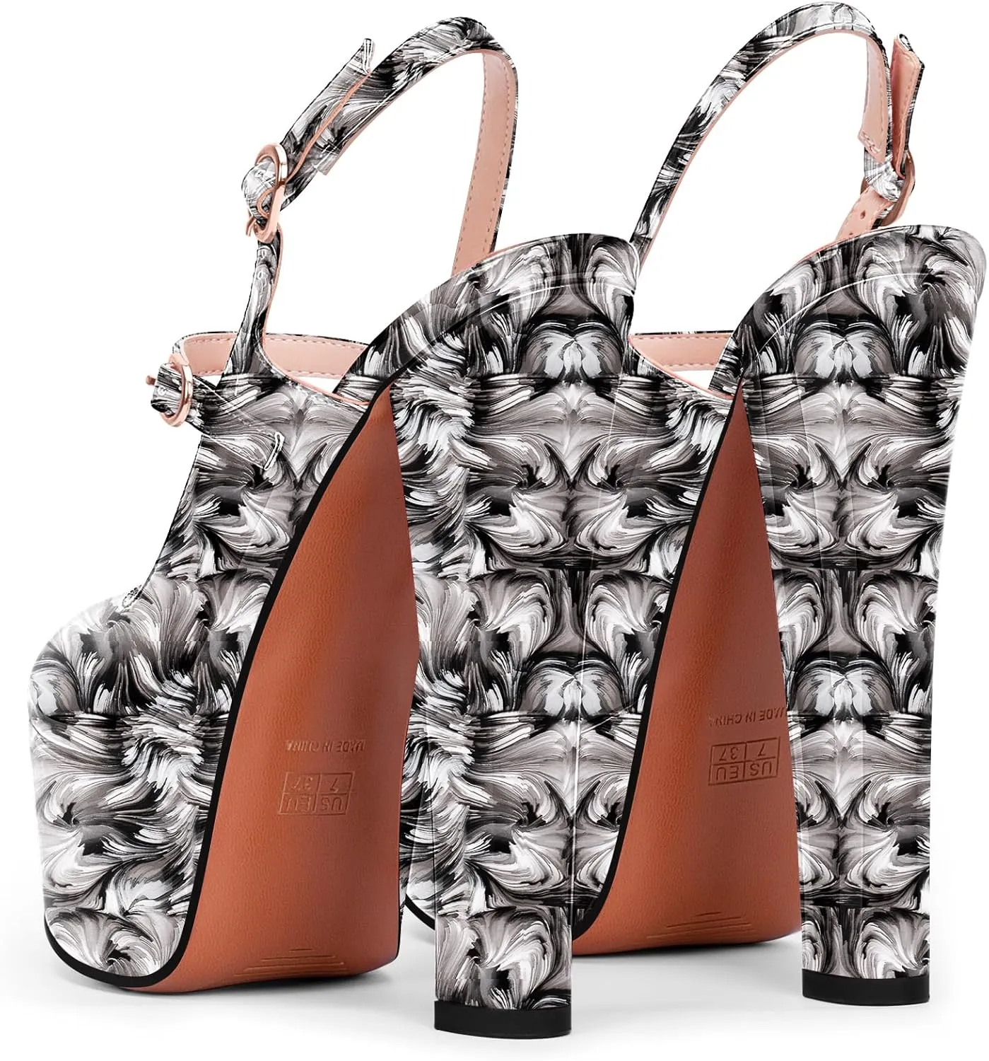 Women's Platform Sexy Chunky High Heel Slingbacks Pumps Round Toe Ankle Strap Party Dress Shoes
